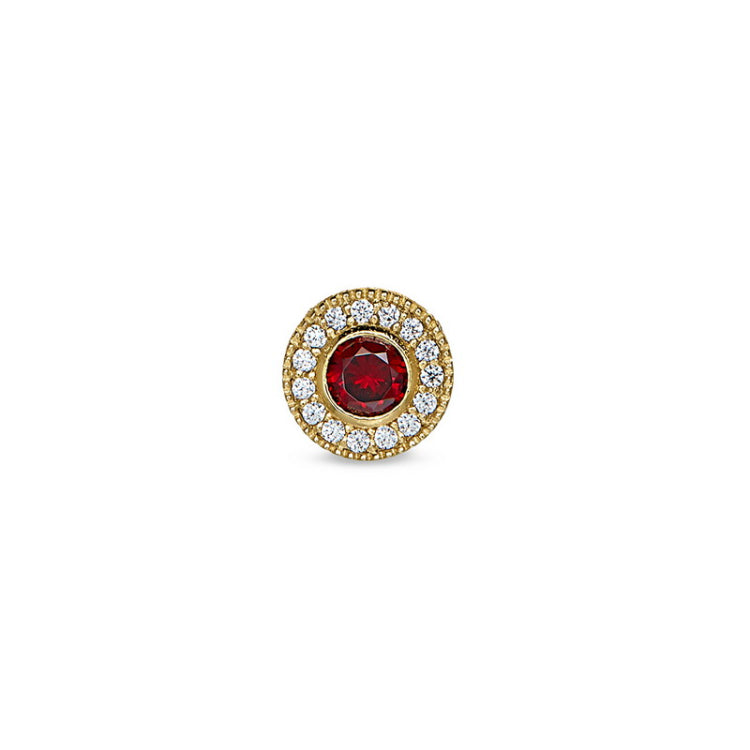 Gold Finish Sterling Silver Micropave Round Simulated Garnet/January Birthstone Charm 