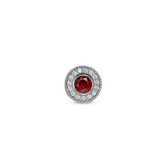 Platinum Finish Sterling Silver Micropave Round Simulated Garnet/January Birthstone Charm 