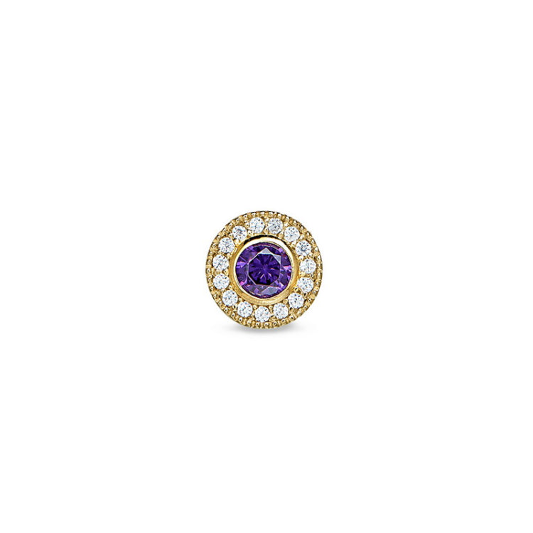 Gold Finish Sterling Silver Micropave Round Simulated Amethyst/February Birthstone Charm 