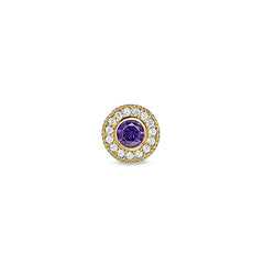 Gold Finish Sterling Silver Micropave Round Simulated Amethyst/February Birthstone Charm 