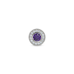 Platinum Finish Sterling Silver Micropave Round Simulated Amethyst/February Birthstone Charm 