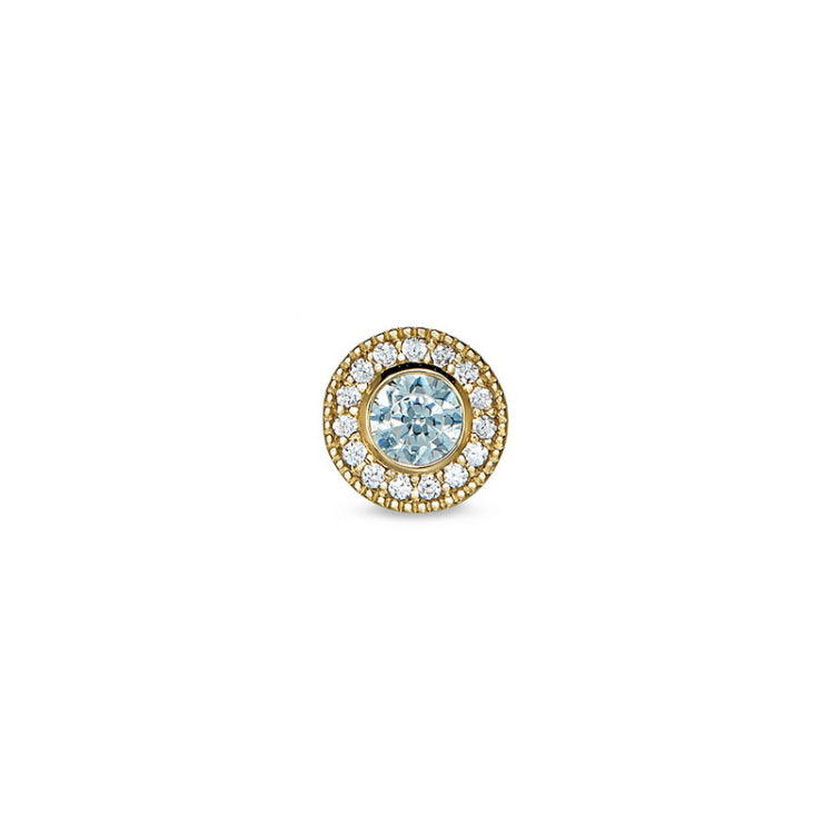 Gold Finish Sterling Silver Micropave Round Simulated Aquamarine/March Birthstone Charm 