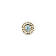 Gold Finish Sterling Silver Micropave Round Simulated Aquamarine/March Birthstone Charm 