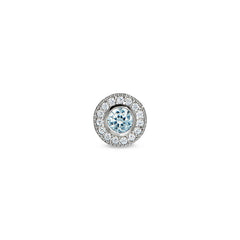 Platinum Finish Sterling Silver Micropave Round Simulated Aquamarine/March Birthstone Charm 