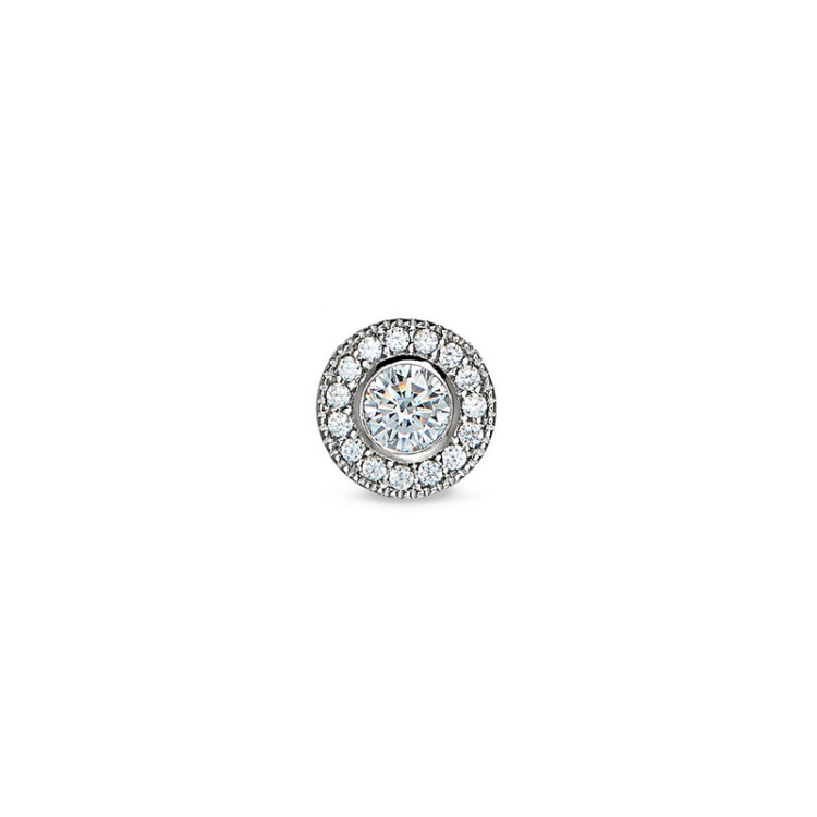 Platinum Finish Sterling Silver Micropave Round Simulated Diamond/April Birthstone Charm 