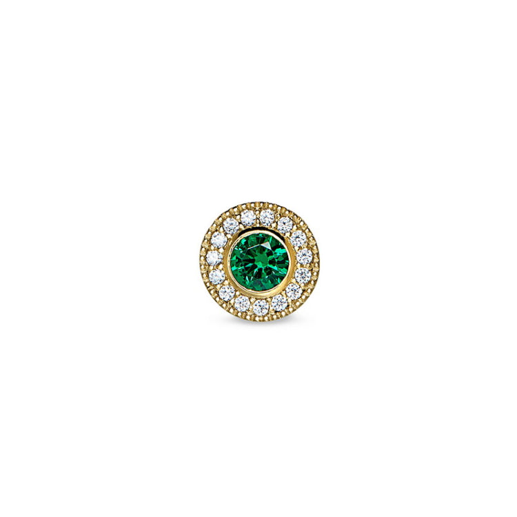 Gold Finish Sterling Silver Micropave Round Simulated Emerald/May Birthstone Charm 