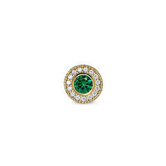 Gold Finish Sterling Silver Micropave Round Simulated Emerald/May Birthstone Charm 