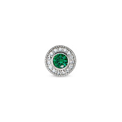 Platinum Finish Sterling Silver Micropave Round Simulated Emerald/May Birthstone Charm 
