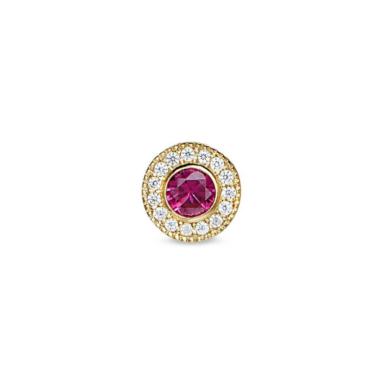 Gold Finish Sterling Silver Micropave Round Simulated Ruby/July Birthstone Charm 
