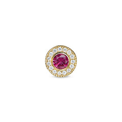 Gold Finish Sterling Silver Micropave Round Simulated Ruby/July Birthstone Charm 