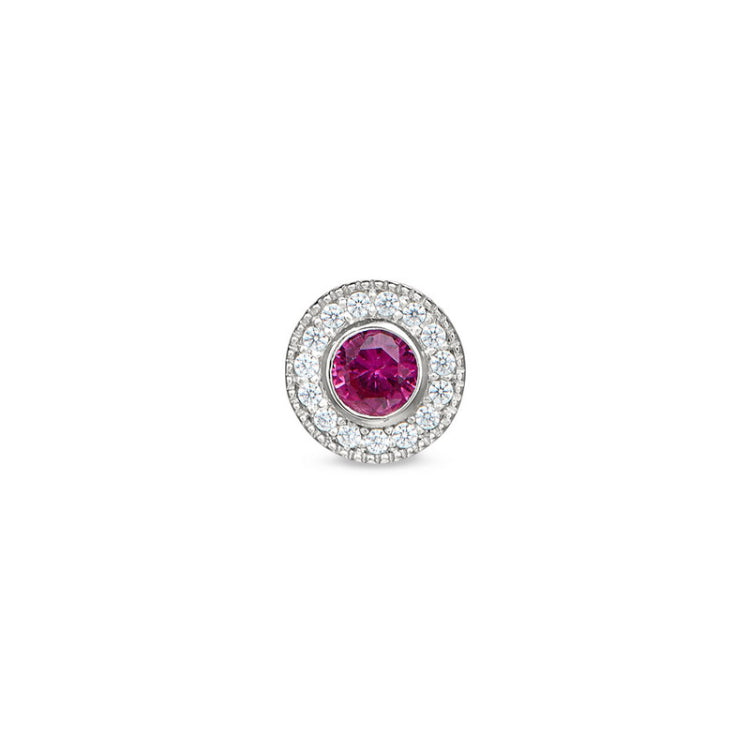 Platinum Finish Sterling Silver Micropave Round Simulated Ruby/July Birthstone Charm 