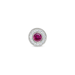 Platinum Finish Sterling Silver Micropave Round Simulated Ruby/July Birthstone Charm 