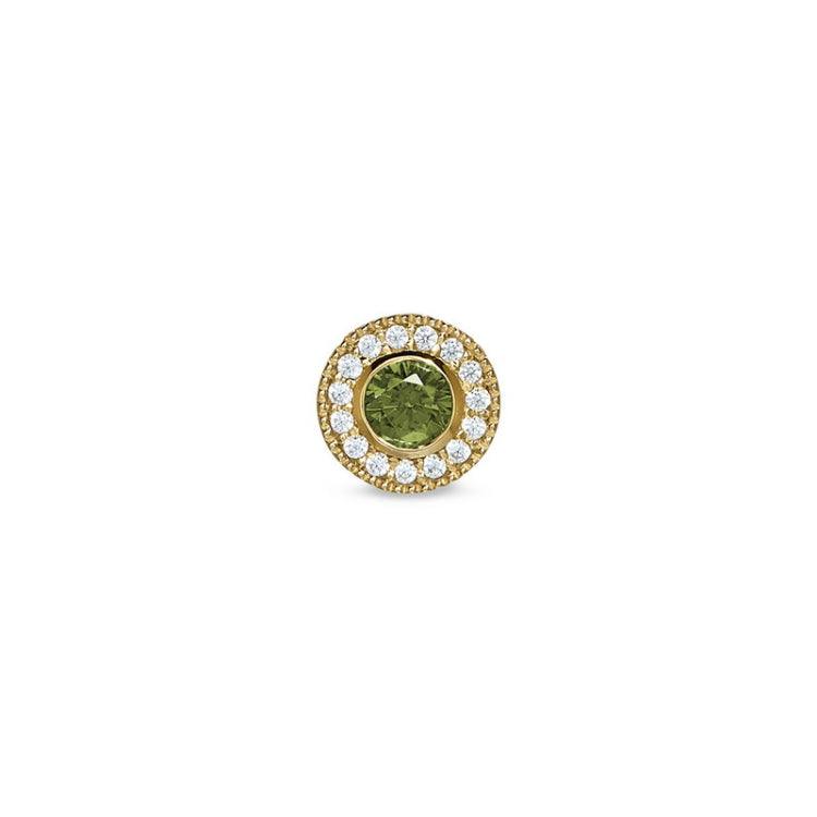 Gold Finish Sterling Silver Micropave Round Simulated Peridot/August Birthstone Charm 