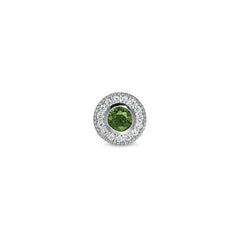Platinum Finish Sterling Silver Micropave Round Simulated Peridot/August Birthstone Charm 