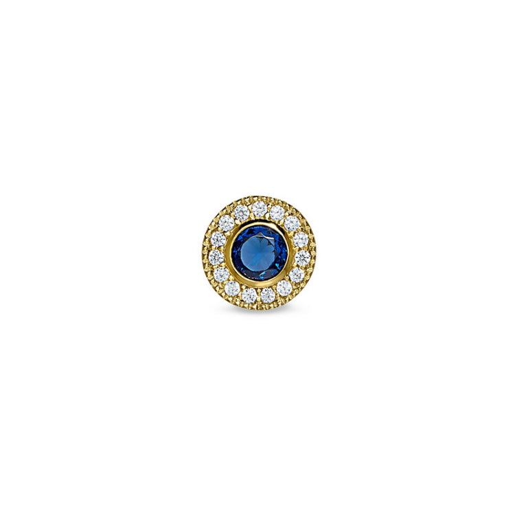 Gold Finish Sterling Silver Micropave Round Simulated Sapphire/September Birthstone Charm 