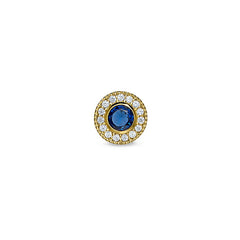Gold Finish Sterling Silver Micropave Round Simulated Sapphire/September Birthstone Charm 