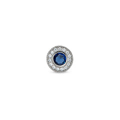 Platinum Finish Sterling Silver Micropave Round Simulated Sapphire/September Birthstone Charm 
