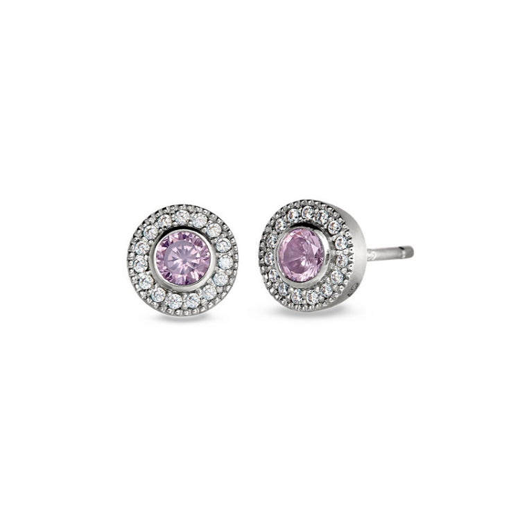 Sterling Silver Micropave Round Simulated Pink Sapphire/October Birthstone EarBirthstone Rings 