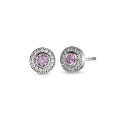 Sterling Silver Micropave Round Simulated Pink Sapphire/October Birthstone EarBirthstone Rings 