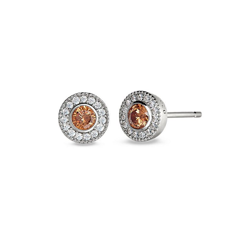 Sterling Silver Micropave Round Simulated Citrine/November Birthstone EarBirthstone Rings 