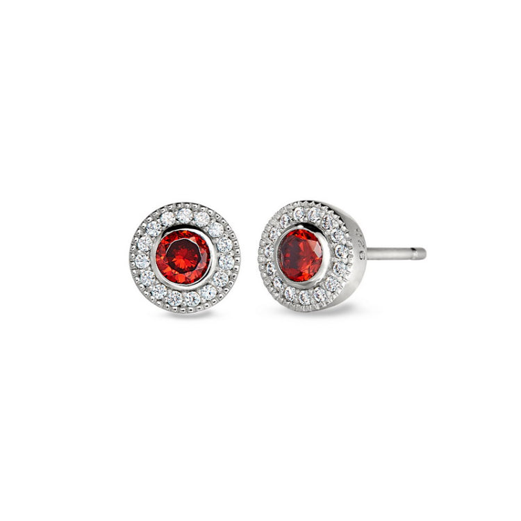Sterling Silver Micropave Round Simulated Garnet/January Birthstone EarBirthstone Rings 