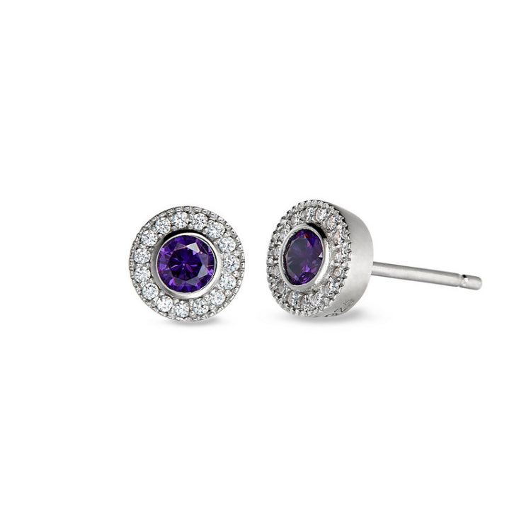Sterling Silver Micropave Round Simulated Amethyst/February Birthstone EarBirthstone Rings 