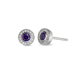 Sterling Silver Micropave Round Simulated Amethyst/February Birthstone EarBirthstone Rings 