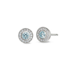Sterling Silver Micropave Round Simulated Aquamarine/March Birthstone EarBirthstone Rings 