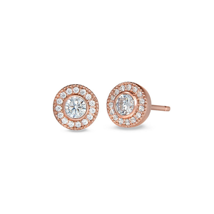 Rose gold finish sterling silver micropave round simulated diamond earrings with simulated diamonds