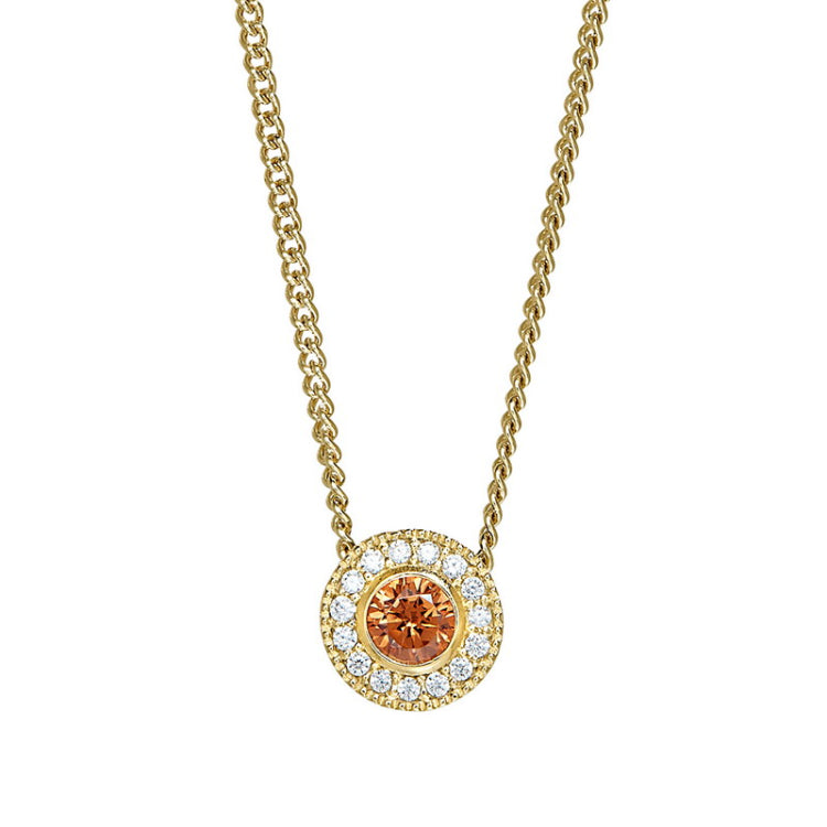 Gold micropave round simulated citrine birth gem pendant with simulated diamonds on 18 curb chain