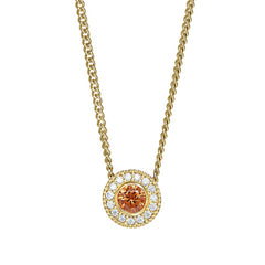 Gold micropave round simulated citrine birth gem pendant with simulated diamonds on 18 curb chain