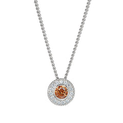 Platinum Finish Sterling Silver Round Simulated Citrine Birth Gem Pendant  on 18" Curb Chain