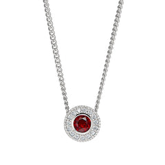 Platinum Finish Sterling Silver Round Simulated Garnet Birth Gem Pendant  on 18" Curb Chain