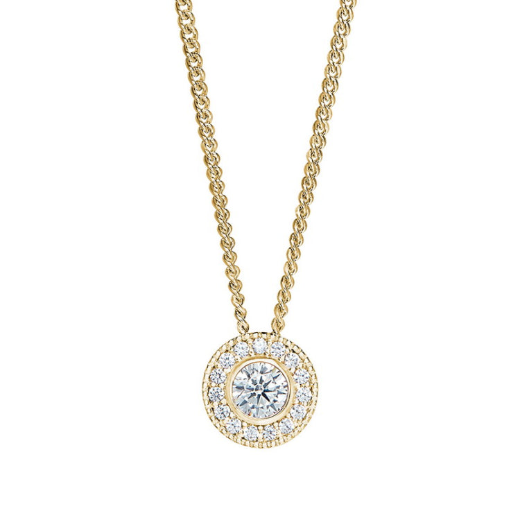Gold micropave round simulated diamond birth gem pendant with simulated diamonds on 18 curb chain