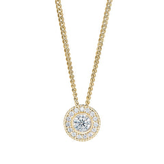 Gold micropave round simulated diamond birth gem pendant with simulated diamonds on 18 curb chain
