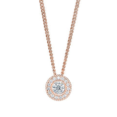 Rose gold micropave round simulated diamond birth gem pendant with simulated diamonds on 18 curb chain