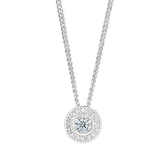 Platinum Finish Sterling Silver Round Simulated Diamond Birth Gem Pendant  on 18" Curb Chain