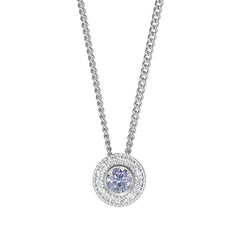 Platinum Finish Sterling Silver Round Simulated Light Amethyst Birth Gem Pendant  on 18" Curb Chain