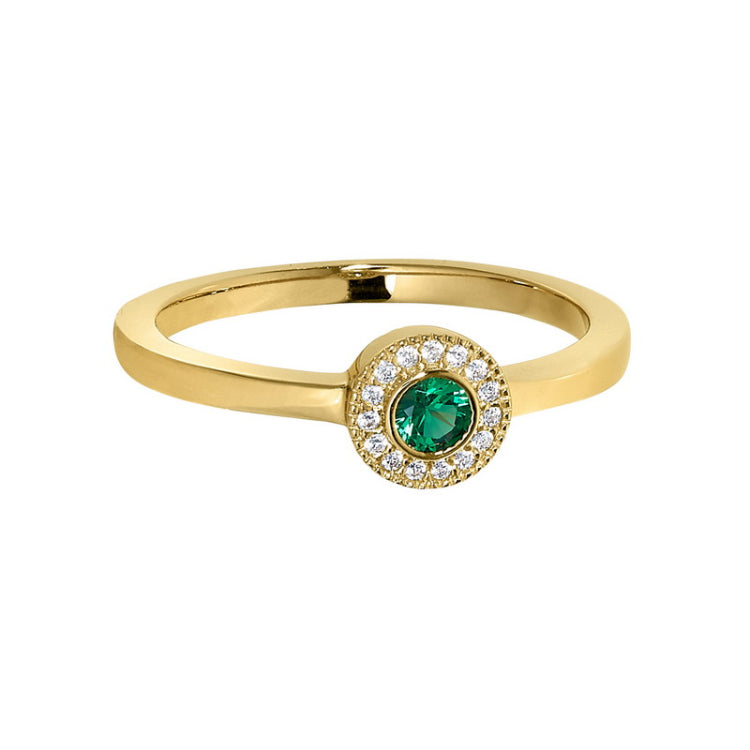 Gold Finish Sterling Silver Micropave Round Simulated Amethyst/February Birthstone Ring  Size 5