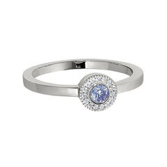 Platinum Finish Sterling Silver Micropave Round Simulated Amethyst/February Birthstone Ring  Size 6