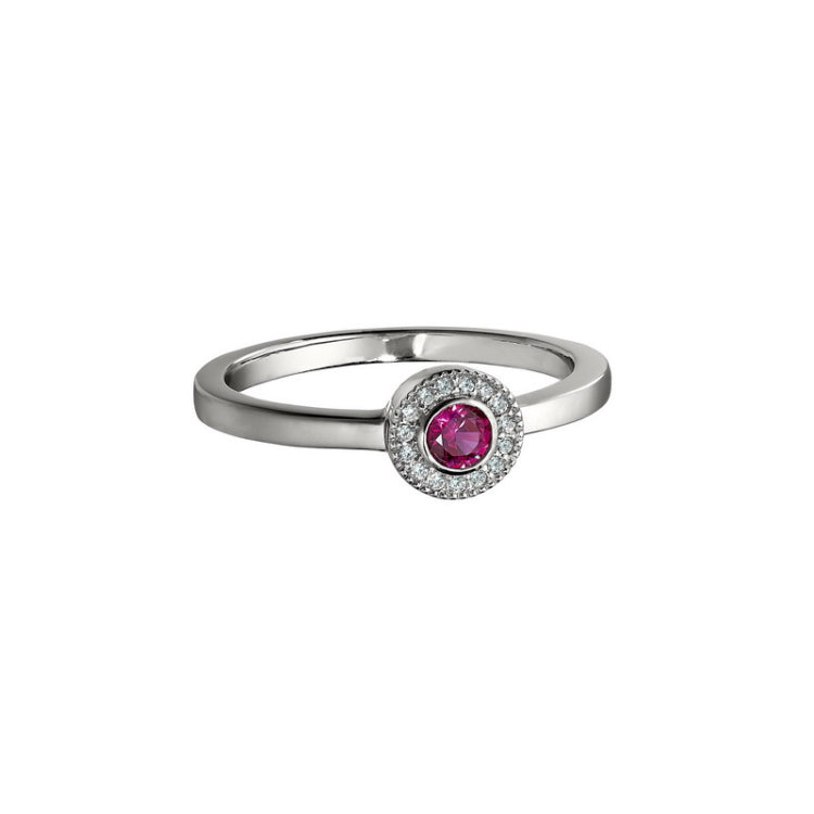 Platinum Finish Sterling Silver Micropave Round Simulated Amethyst/February Birthstone Ring  Size 7