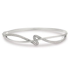 Platinum Finish Sterling Silver Micropave Ribbon Swirll Bangle Bracelet with Simulated Diamonds