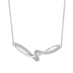 Platinum Finish Sterling Silver Micropave Ribbon Swirll Necklace  on 16" - 18" Adjustable Chain