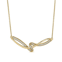 Gold Finish Sterling Silver Micropave Ribbon Swirll Necklace  on 16" - 18" Adjustable Chain