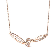 Rose Gold Finish Sterling Silver Micropave Ribbon Swirll Necklace  on 16" - 18" Adjustable Chain