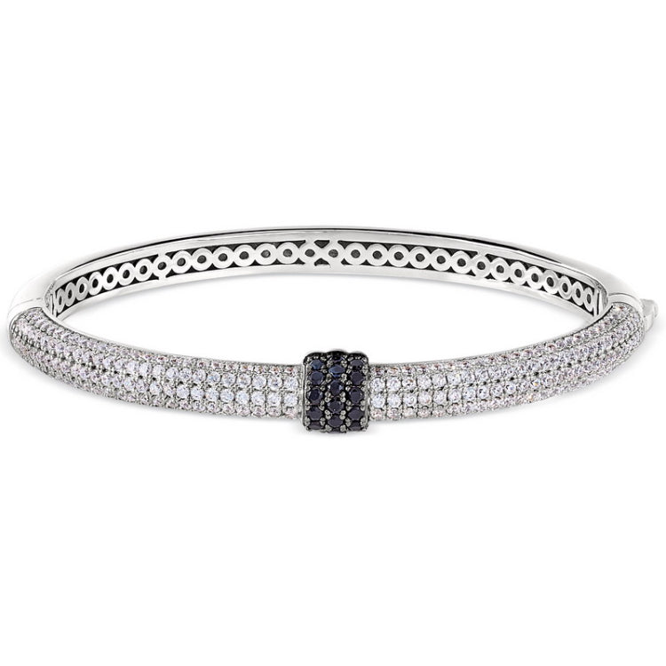 Sterling Silver Micropave Bangle Bracelet  and 3 Vertical Rows of Black Simulated Diamonds in the M