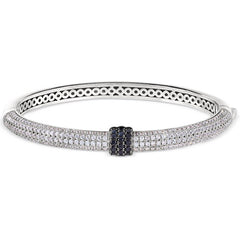 Sterling Silver Micropave Bangle Bracelet  and 3 Vertical Rows of Black Simulated Diamonds in the M