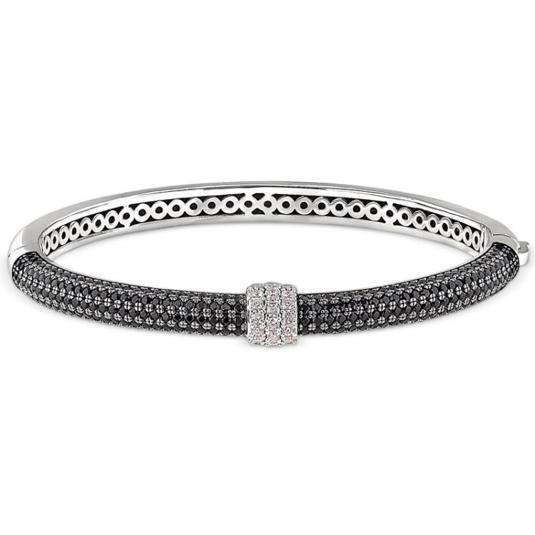 Black Rhodium and Platinum Finish Sterling Silver Micropave Bangle Bracelet  Black Simulated Diamon