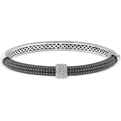 Black Rhodium and Platinum Finish Sterling Silver Micropave Bangle Bracelet  Black Simulated Diamon