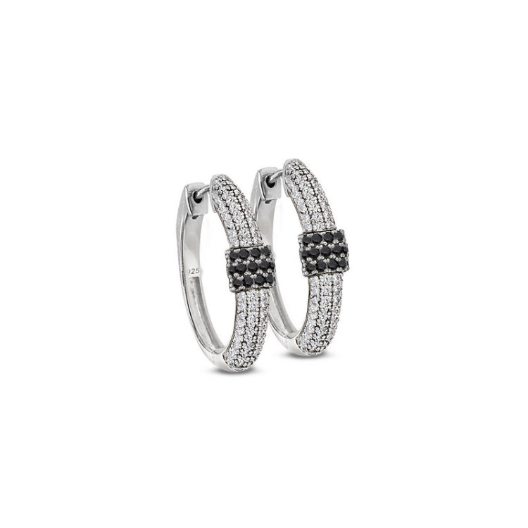 Sterling Silver Micropave Earrings  and 3 Vertical Rows of Black Simulated Diamonds in the Middle